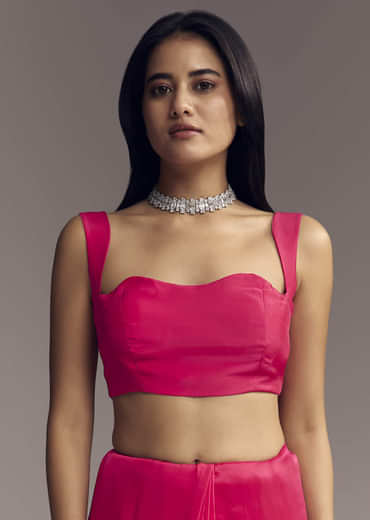 Hot Pink Organza Saree With Stone And Cut Dana Work