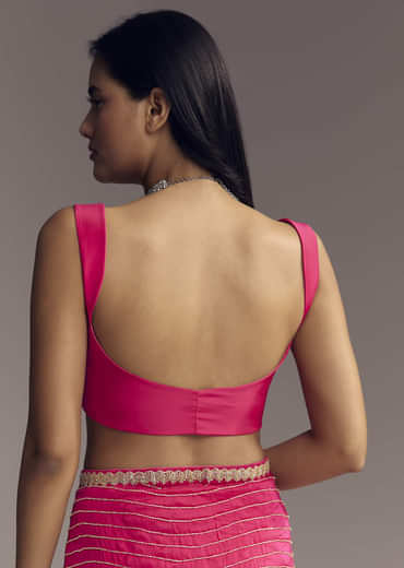 Hot Pink Organza Saree With Stone And Cut Dana Work