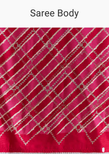 Hot Pink Satin Printed Saree With Criss Cross Stripes