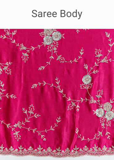 Hot Pink Satin Saree With All Over Jaal Embroidery In Cutdana And Sequins