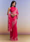 Hot Pink Satin Saree With Heavy Embroidered Details