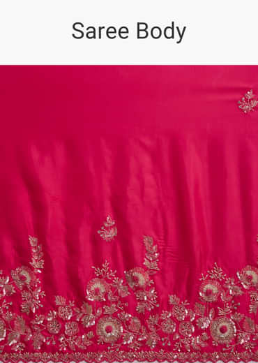 Hot Pink Satin Saree With Heavy Embroidered Details