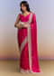Hot Pink Satin Saree With Heavy Hand Embroidery