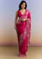 Hot Pink Satin Saree With Heavy Hand Work