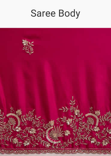 Hot Pink Satin Saree With Heavy Hand Work