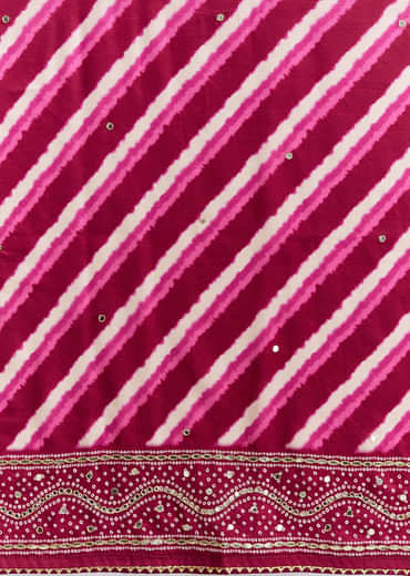Hot Pink Silk Printed Saree With Lehariya And Bandhani Gota Border