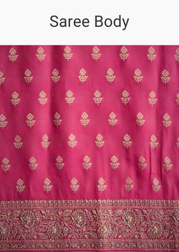 Hot Pink Silk Saree With Heavy Embroidered Border And Pallu