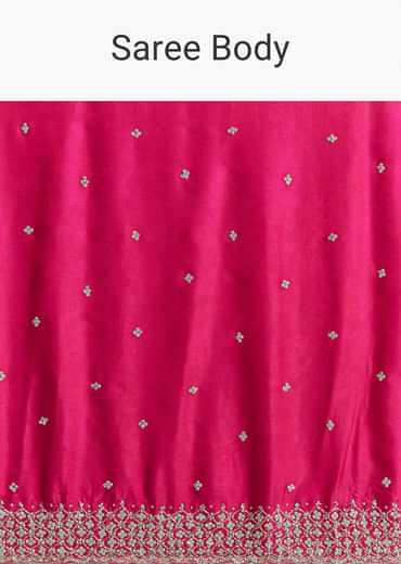 Hot Pink And Orange Chinon Saree With Heavy Embroidery