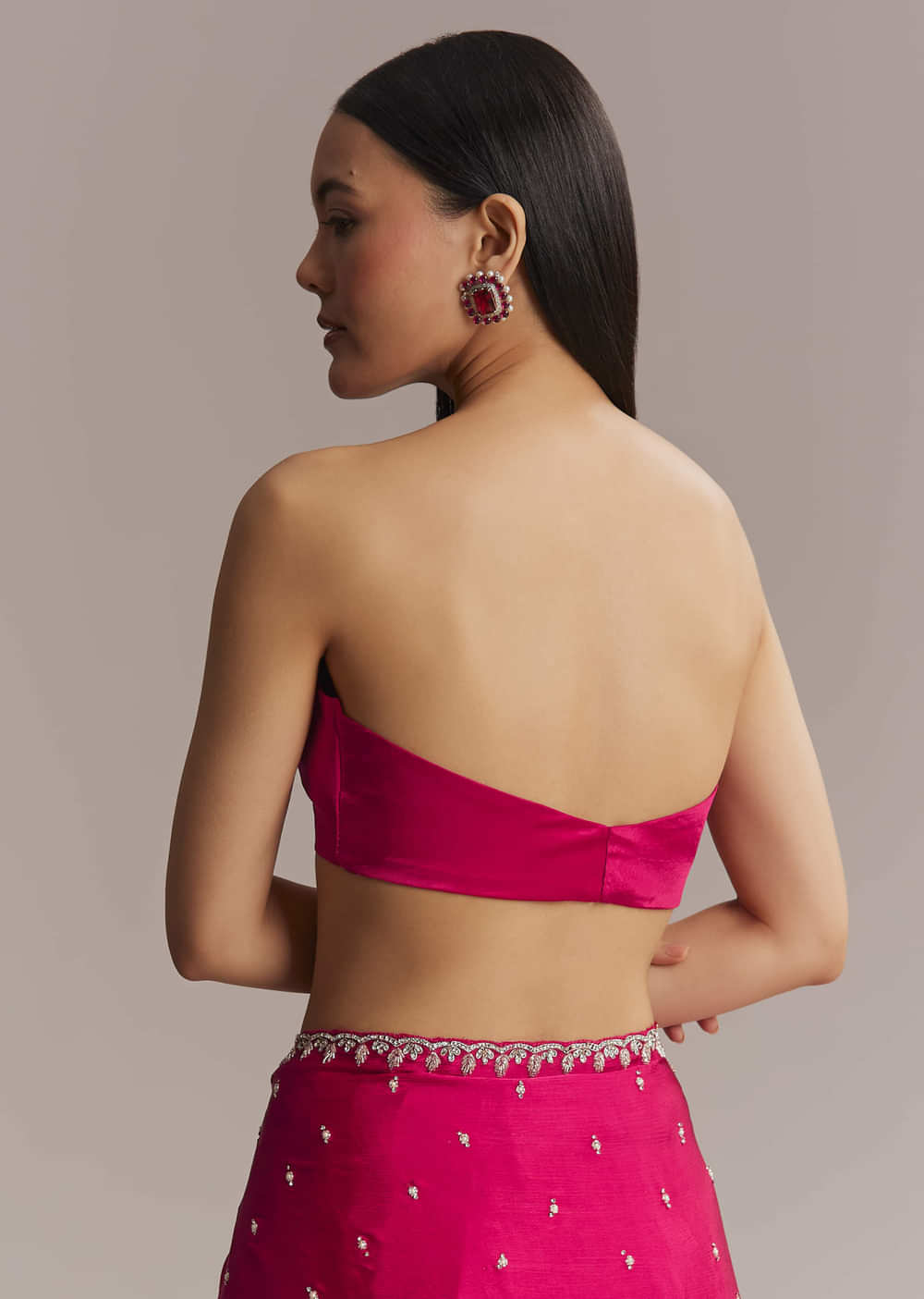 Hot Pink Chinon Saree With Cutdana And Stone Embroidery