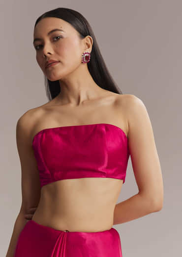 Hot Pink Chinon Saree With Cutdana And Stone Embroidery