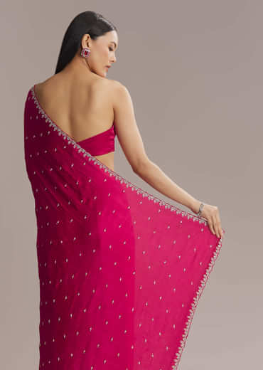 Hot Pink Chinon Saree With Cutdana And Stone Embroidery
