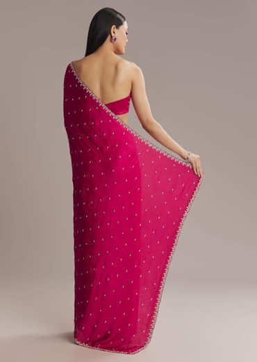 Hot Pink Chinon Saree With Cutdana And Stone Embroidery