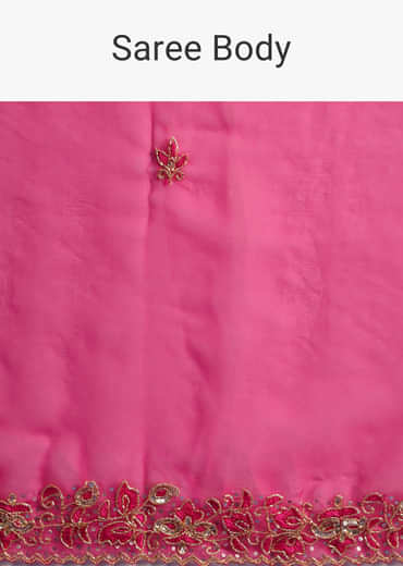 Hot Pink Cutdana Embroidered Saree With Unstitched Blouse