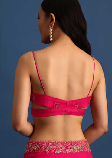Hot Pink Cutdana Embroidered Saree With Unstitched Blouse