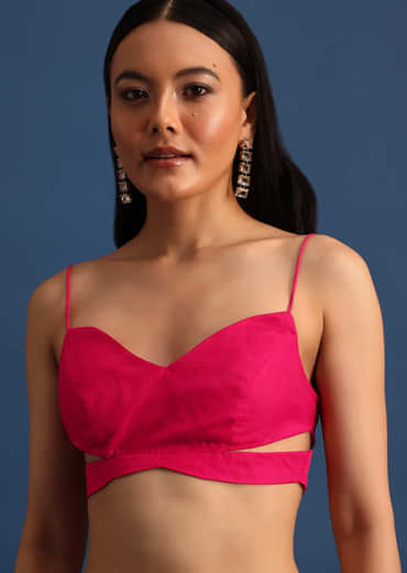 Hot Pink Cutdana Embroidered Saree With Unstitched Blouse