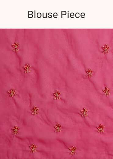 Hot Pink Cutdana Embroidered Saree With Unstitched Blouse
