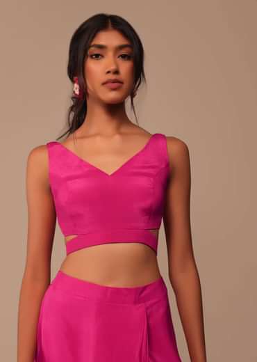 Hot Pink Indo-western Saree Set With Embroidered Belt