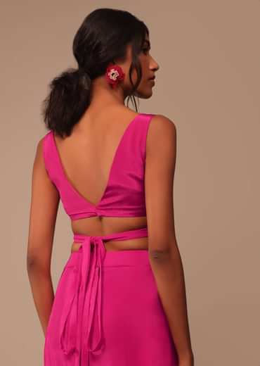 Hot Pink Indo-western Saree Set With Embroidered Belt