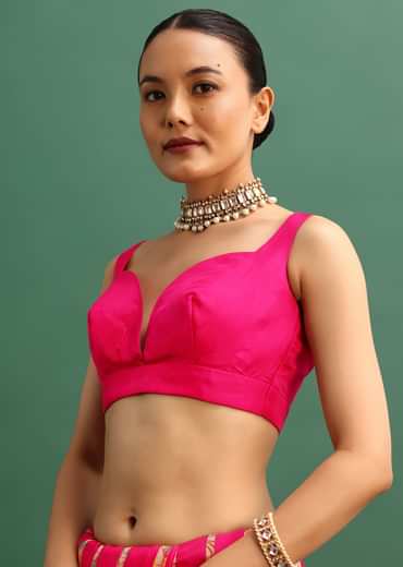 Hot Pink Woven Bandhani Silk Saree With Paithani Border Pallu And Unstitched Blouse