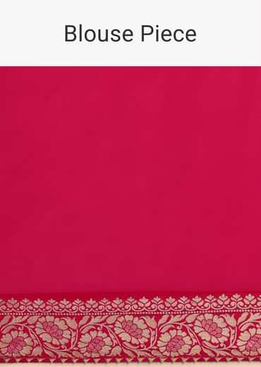 Hot Pink Woven Khadi Georgette Saree With Unstitched Blouse