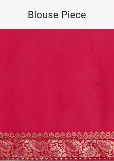 Hot Pink Woven Khadi Georgette Saree With Unstitched Blouse
