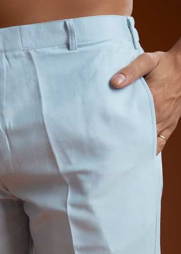 Ice Blue Cotton Silk Kurta Jacket Set With Vine Motif Threadwork