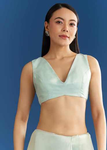 Ice Blue Organza Tissue Saree With Beaded Scallop Border