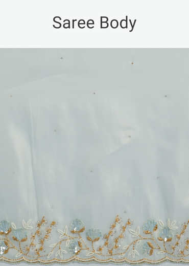 Ice Blue Organza Tissue Saree With Beaded Scallop Border