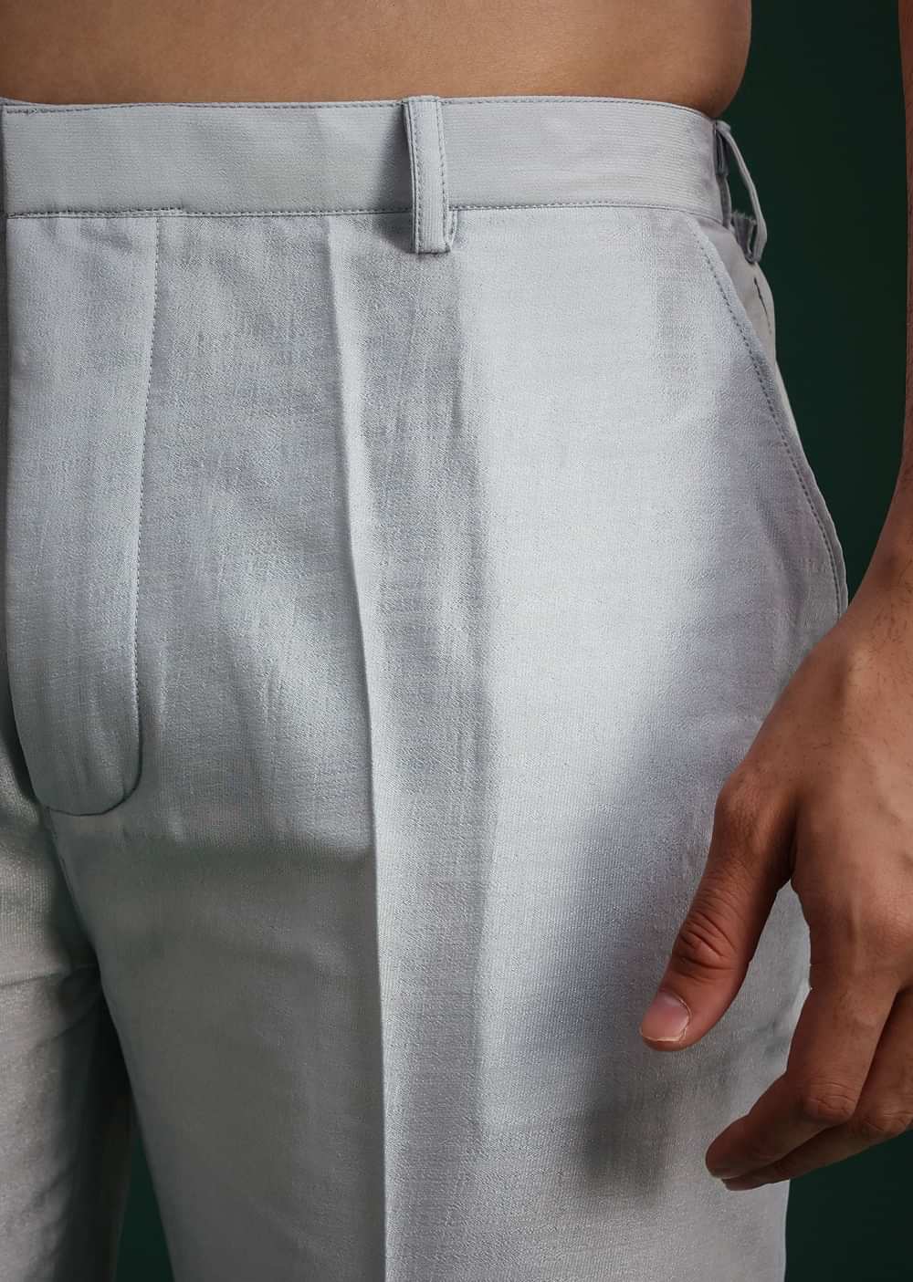 Ice Blue Cotton Silk Hand Work Sherwani Kurta Set