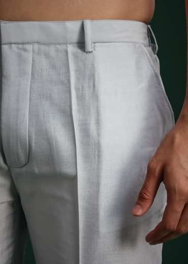 Ice Blue Cotton Silk Hand Work Sherwani Kurta Set