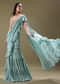 Ice Blue Frill Saree With Embroidered Blouse