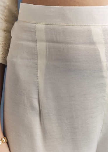 Ivory Chanderi Anarkali Suit With Thread And Sequins Embroidery