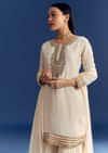 Ivory Zardosi Work Crepe Kurta Sharara Set