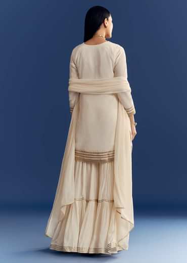 Ivory Zardosi Work Crepe Kurta Sharara Set