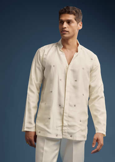 Ivory Dola Silk Jodhpuri Suit For Men With Zardosi Embroidery