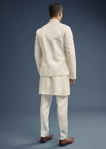 Ivory Dola Silk Kurta Jacket Set For Men With Zardosi Embroidery
