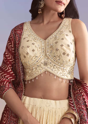 Ivory Georgette Bridesmaid Lehenga With Lucknowi Chikankari And Mirror Work