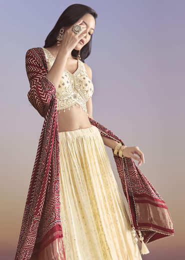 Ivory Georgette Bridesmaid Lehenga With Lucknowi Chikankari And Mirror Work