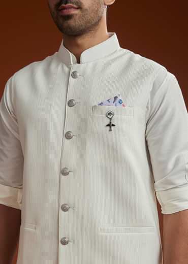Ivory Kurta Jacket Set With Pintucks Detailing