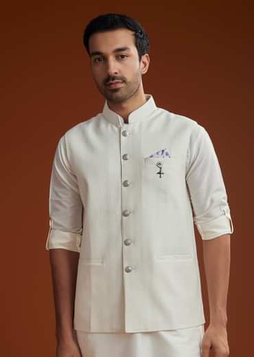 Ivory Kurta Jacket Set With Pintucks Detailing