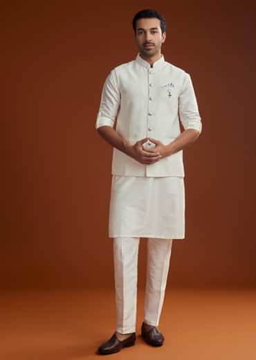 Ivory Kurta Jacket Set With Pintucks Detailing