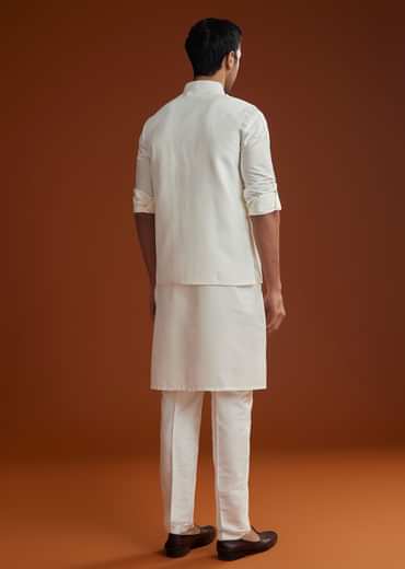 Ivory Kurta Jacket Set With Pintucks Detailing