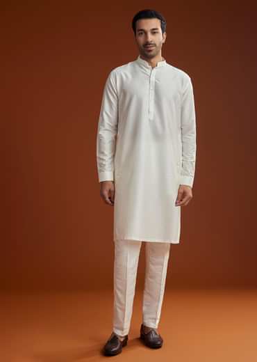 Ivory Kurta Jacket Set With Pintucks Detailing
