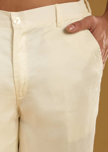 Ivory Linen Kurta Jacket Set For Men With Hand Embroidery