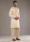 Ivory Linen Satin Kurta Set For Men With Dori Work