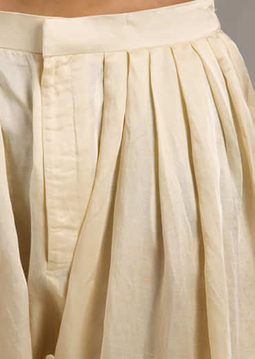 Ivory Linen Satin Kurta Set For Men With Dori Work