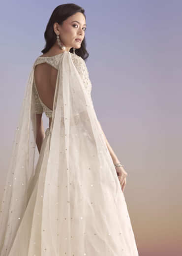 Ivory Organza Bridesmaid Lehenga With Sequins And Cutdana Embroidery