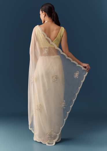 Ivory Organza Embellished Saree with Blouse Fabric