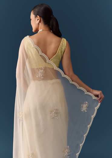 Ivory Organza Embellished Saree with Blouse Fabric