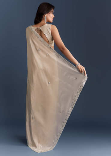 Ivory Tissue Saree With Heavy Hand Embroidery